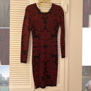 Black & Red Jacquard Sweater Dress
